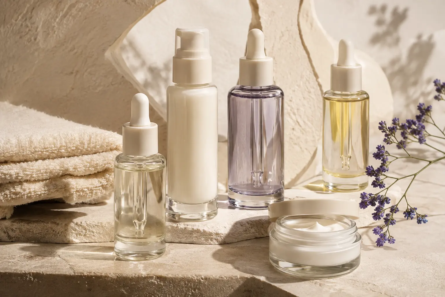 Colección de productos de belleza presentada para una tienda online