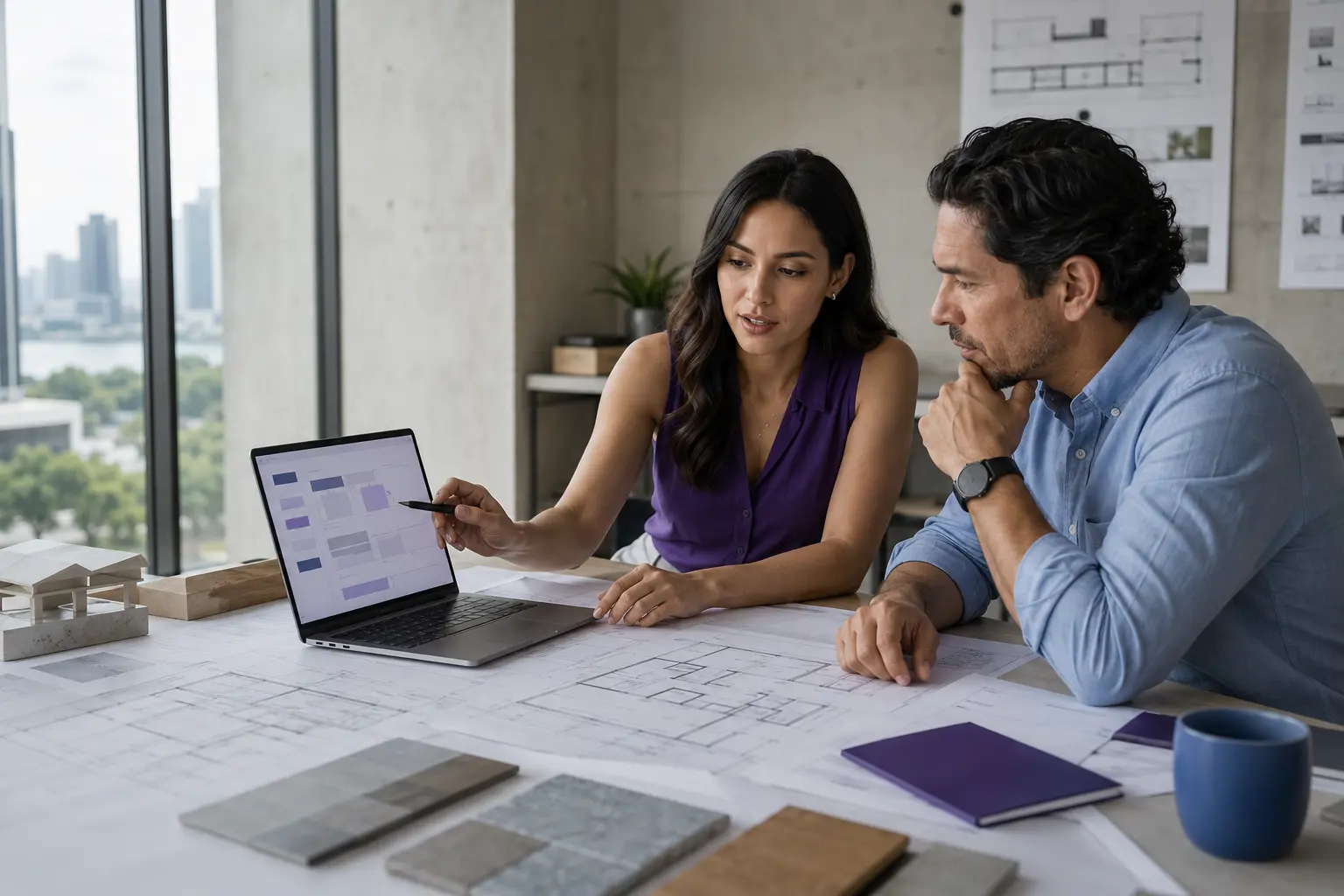 Arquitecta y cliente utilizando un área privada para gestionar un proyecto