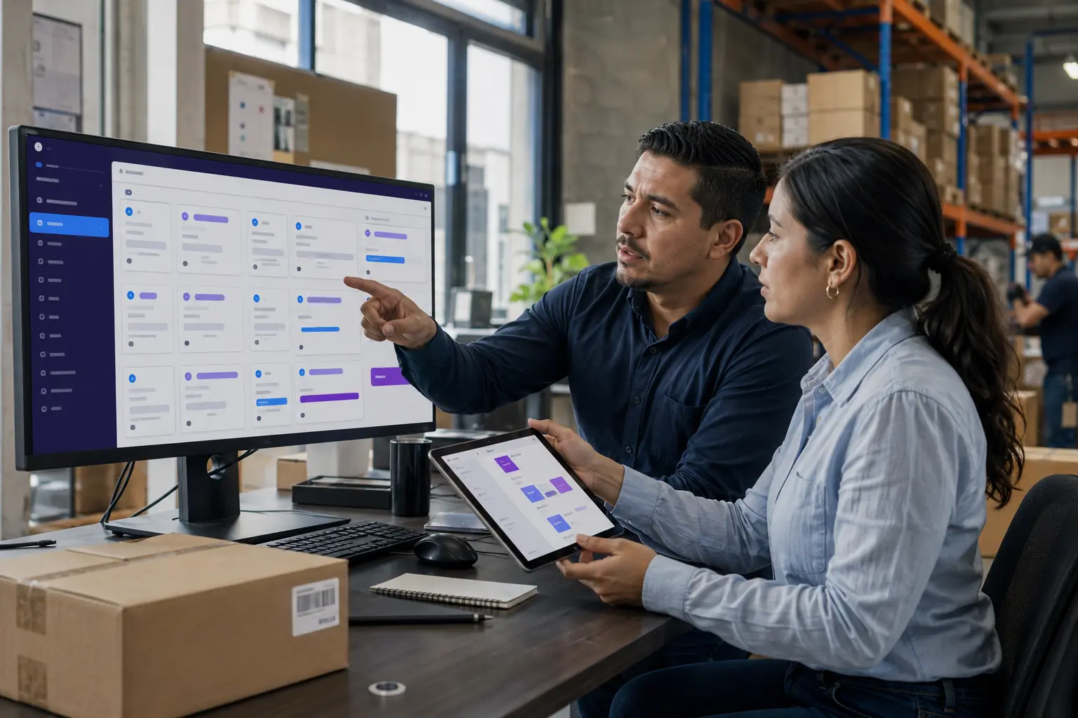 Equipo de logística utilizando un sistema de seguimiento operativo
